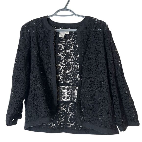 Coldwater Creek Tops - Coldwater Creek Black Floral Lace Cardigan Topper Womens Sz 8 Cottagecore